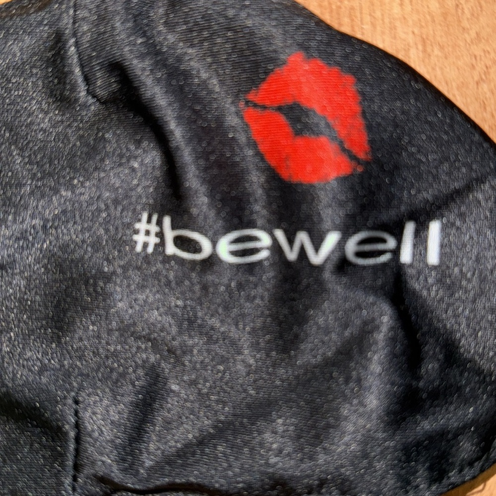 Bebe Black #bewell Face Mask with Red Lip Print